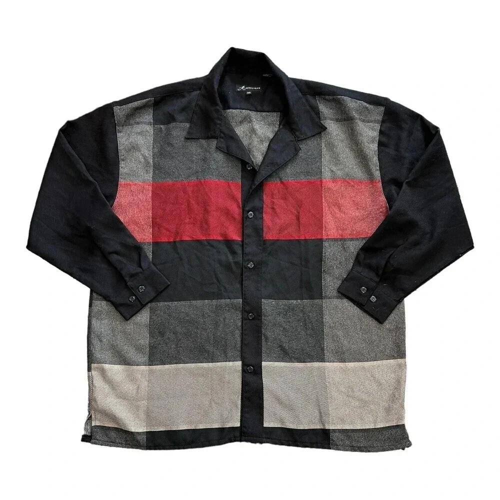 Montique Red Black Plaid Button Down 3XL
